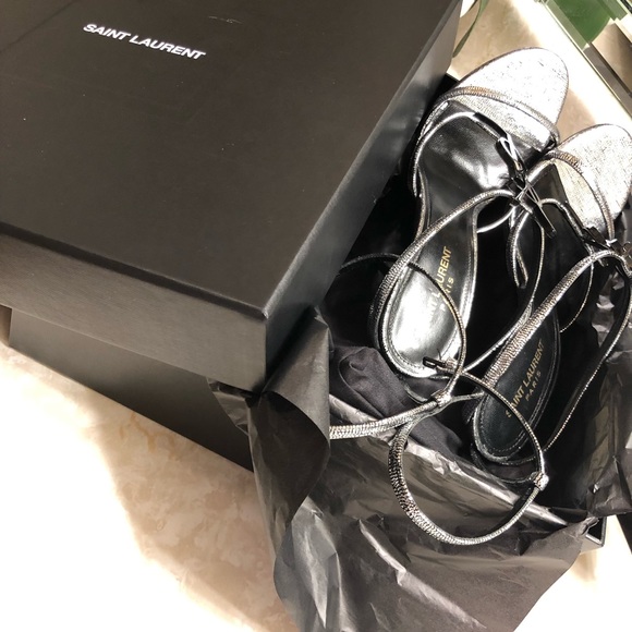 YSL Ankle strap silver metallic sandals - Picture 4 of 6